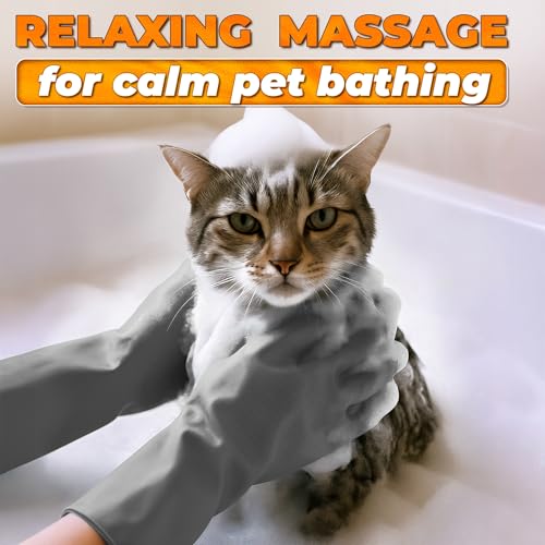 Cat and Dog Shampoo Gloves with 3000 Soft Bristles – 2-in-1 Dog Bath Gloves 11.6", Durable Silicone, Saves Shampoo | Massage, Grooming & Clean Wet or Dry – Made for Every Breed and Coat Style (Grey) - color: Grey