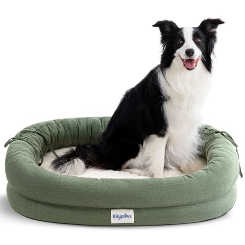 Orthopedic Dog Bed for Large Dogs, Pet Sofa Bed with Egg Crate Foam, 4-Sided Bolster, Removable Washable Cover & Anti-Slip Bottom, Large Calliste Green - color: Calliste Green, size: L - (35.0"L x 28.0"W x 6"Th)