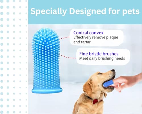 Gomoly Pet Toothbrush, 360 ° Dog Tooth Cleaning Set, Cat Finger Cover Toot-hbrush for Cleaning Tongue Coating and Tooth Care, Pet Silicone Finger Cover Toothbrush Set of 2 with case (Clear, Large) - color: Clear