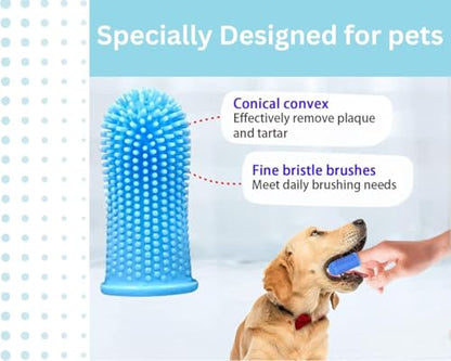 Gomoly Pet Toothbrush, 360 ° Dog Tooth Cleaning Set, Cat Finger Cover Toot-hbrush for Cleaning Tongue Coating and Tooth Care, Pet Silicone Finger Cover Toothbrush Set of 2 with case (Clear, Large) - color: Clear