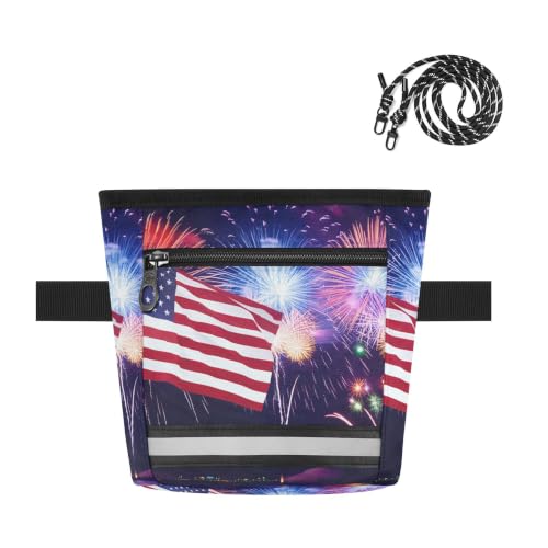 Flag Water-Resistant Dog Treat Pouch, 3 Ways to Wear Treat Bag with Magnetic Closure & Reflective Strip, Hands-Free for Pet Training, Walking