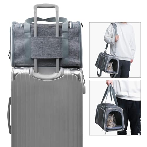 Cat Carrier - Soft-Sided Dog Pet Carrier, Portable Foldable Pet Bag up to 28 Lbs, Airline Approved Travel Puppy Carrier (Large, Light Grey) - color: Light Grey, size: 19.7"L x 12"W x 12"H
