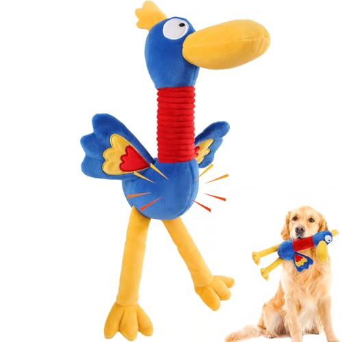 Letsmeet Pet Supplies Squeaky Dog Chew Toy with Soft Fabric Tough Interactive Tug of War Dog Toys to Keep Them Busy for Small,Medium,Large Breed - color: Blue yellow