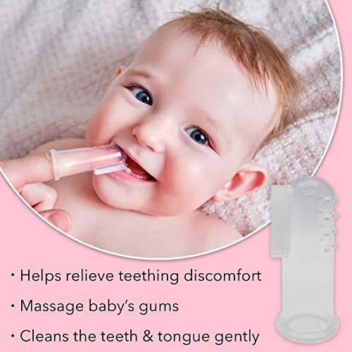 Gadgetime USA Baby Finger Toothbrush Set - Silicone Toddler Toothbrush with 3 Cases in Blue, Pink & Clear - Newborn Oral Massager