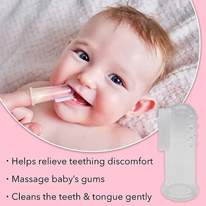 Gadgetime USA Baby Finger Toothbrush Set - Silicone Toddler Toothbrush with 3 Cases in Blue, Pink & Clear - Newborn Oral Massager