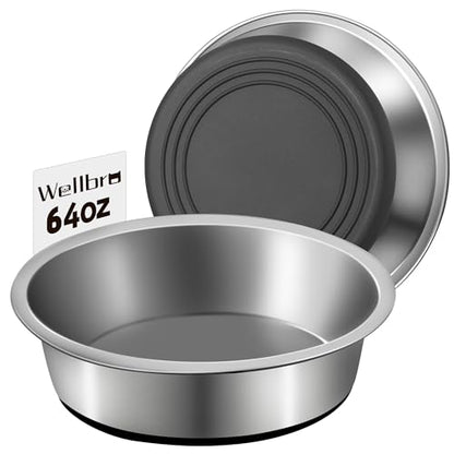 Stainless Steel Dog Bowls, Non Slip Dog Metal Bowls, 2 Pack Food and Water Pet Feeders Heavy Duty Dishwasher Safe (64oz, 8cup) - size: L-64oz,8cup