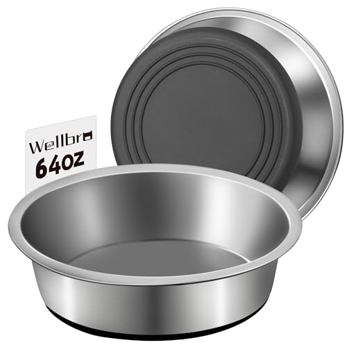 Stainless Steel Dog Bowls, Non Slip Dog Metal Bowls, 2 Pack Food and Water Pet Feeders Heavy Duty Dishwasher Safe (64oz, 8cup) - size: L-64oz,8cup