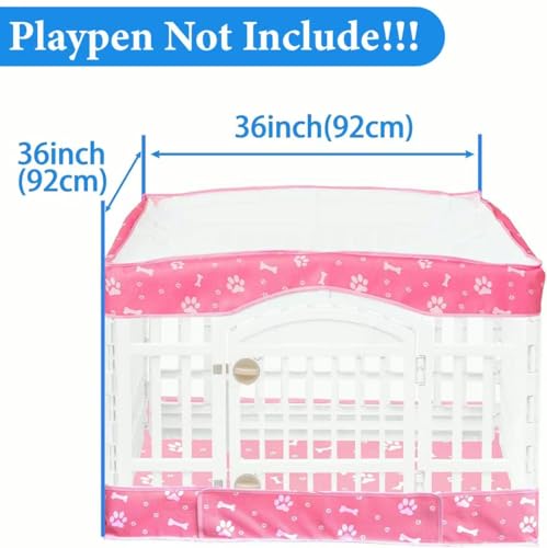 Dog Playpen Bottom Pad and Mesh Top Cover fit 36" x 36“ Puppy Playpen(Fence NOT Included),Reusable for Pet Training,Dog Crate,Waterproof Pet Pee Pads,Whelping,Puppies/Small Dogs,Hoop&Loop Design,Pink - color: 36"-BOTTOM and COVER-PINK