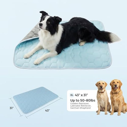 Sytopia 43"x31" Dog Cooling Mat for Extra Large Dogs, Q-Max>0.5 All Season Thin Breathable Cooling Crate Pad Indoor for Pet, Portable Washable & Non-Toxic Kennel Mat for Summer Active Dog, Light Blue - size: X-Large