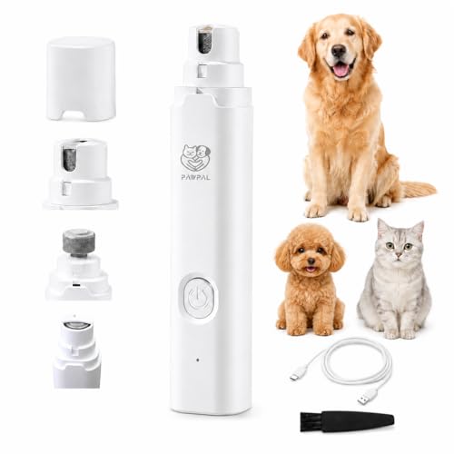 Dog Nail Grinder with LED Light – Quiet Rechargeable Pet Nail Trimmer for Small Medium Large Dogs & Cats, 2 Speed Electric Grinder, 3 Grinding Ports, Low Noise Grooming Tool (PAWPAL)