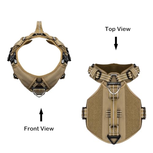 ICEFANG GN8 Tactical Dog Harness with 4X Metal Buckles for Large Sized Dogs,Reflective in Training Walking K9 Vest,No-Pull Front Leash Clip,Adjustable Pet Harness (Brown, Large (Pack of 1)) - color: Brown, size: Large (Pack of 1)