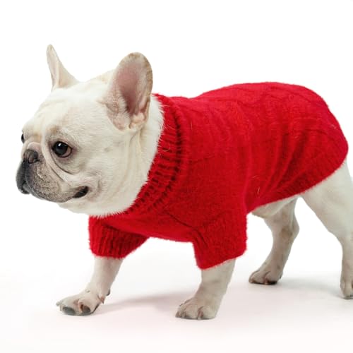 KOOLTAIL Small Dog Sweater, Fuzzy Thick Super Soft Warm Dog Christmas Sweater Turtleneck Pullover for Cold Weather, Classic Cable Knitwear, Fleece Pet Fall Winter Clothes Coats Puppy Cats, Red S - color: Red, size: Small