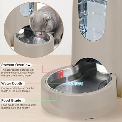 2 Pack Automatic Cat Feeder and Stainless Steel Water Dispenser, Gravity Dog Waterer Set Food Feeder and Waterer Set for Small Medium Kitten Puppy Pets(1 Gallon x 2, Brown) - color: 1 Gallon x 2 - Brown