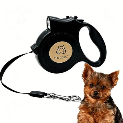 LED Light Retractable Dog Leash for Small to Medium Dogs – 16ft Extendable for Safe Night Walks (Black) - color: black