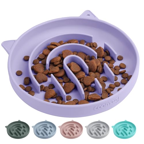 Coomazy Silicone Slow Feeder Dog Cat Bowls, Interactive Puzzle Toy for Pets Food Training, Keeps Dogs Cats Busy, Prevents Puppy Kitty Overeating (Purple, 1.4Cup) - color: Purple, size: 1.4 Cup
