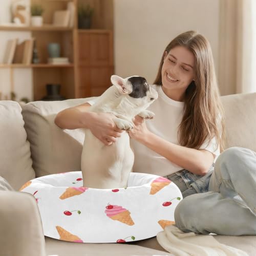Calming Dog Bed for Small Dogs & Cats Plush Washable Donut Bed | Ice Cream 13" Anti Anxiety Round Pet Bed with Raised Rim, Warm & Anti-Slip Cushion for Indoor Pets - size: 20 inch