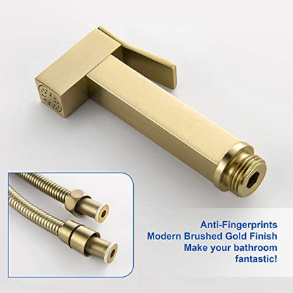 SHAMANDA Warm Water Bidet Sprayer for Toilet with Hot and Cold Brass Rough-in Valve, Stainless Steel Handheld Bidet Attachment Set for Feminine, Pets and Baby Diaper Wash, Brushed Gold, BDS08-3 - color: Brushed Gold, style: Hot & Cold Water Modes-Square