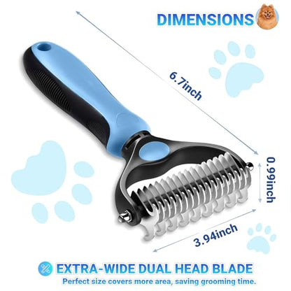 2026 New Double-Sided Deshedding Dematting Tool, Undercoat Rake for Dogs & Cats, Extra-Wide Dog Grooming Brush & Deshedder Comb for Long Hair (Pink) - color: Pink