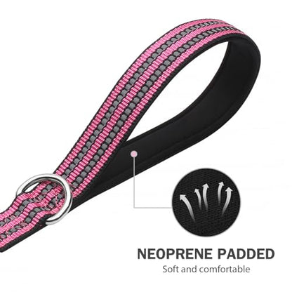 Hikiko Heavy Duty Dog Leash Strong Two Padded Soft Handles Dog Leash for Medium and Large Dogs (Pink,4FT) - color: Pink, size: 1 in x 4 ft