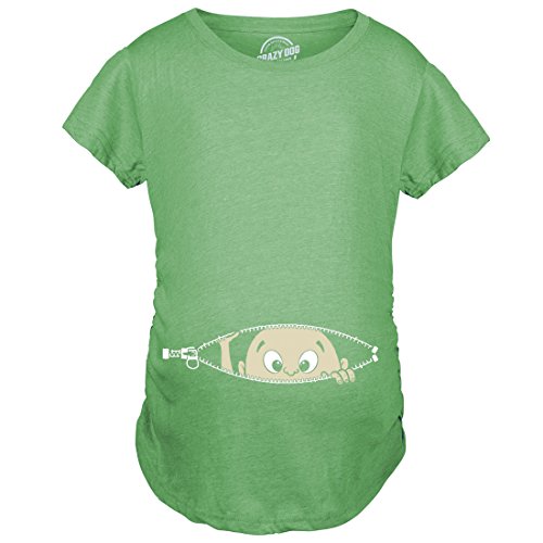 Maternity Baby Peeking T Shirt Funny Pregnancy Tee for Expecting Mothers - color: Heather Green, size: Small