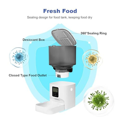ANDOLL HOME Automatic Cat Feeder, 4L Cat Food Dispenser with 10s Voice Recorder, Pet Feeder up to 8 Meals per Day, Timed Dog Feeder with Dry Food Sealed Ring - color: Jade white