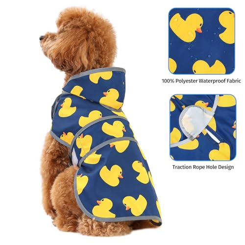 Dog Raincoat for Small Dogs Puppies Waterproof Jacket Hooded Rain Coats with Reflective Strips Leash Hole & Poncho Adjustable Fit (Duck,S) - color: Blue Duck, size: Small