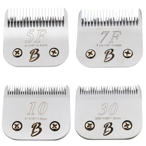 Detachable A Series 4 Pack ((10 or 1.5mm) ;(30 or 0.5mm); (5F or 6.4mm); (7F or 3.2mm)) Clipper Blade Dog Grooming Japanese Carbonized Steel Dog Grooming Blades for Dogs Horses Cats (4Pack) - color: 4 Pack(10 ; 30 ; 5f ; 7f)