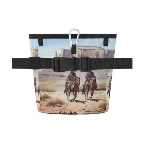 Western Desert Cowboy Water-Resistant Dog Treat Pouch, 3 Ways to Wear Treat Bag with Magnetic Closure & Reflective Strip, Hands-Free for Pet Training, Walking
