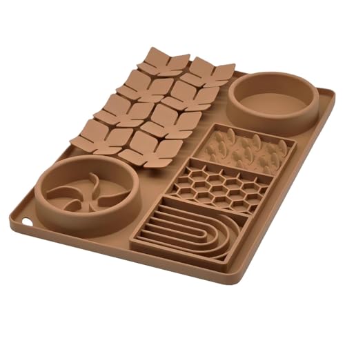 Slow Feeder Bowl, Silicone Lick Mat with Suction Cups for Dog Cat, Snuffle Mat for Pet Smell Training, Puzzle Toys for Bored Puppy, Interactive Sniff Mat for Slow Eating and Keep Busy, Brown - color: Brown