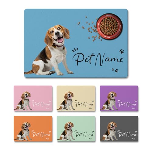 Personalized Dog Food Mat for Floor Waterproof, Custom Pet Feeding Mat with Name and Photo, Super Absorbent Dog Bowl Mat for Food and Water, Non-Slip Rubber Backing Pet Placemat for Cat Puppy - color: Color6