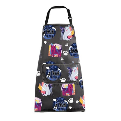 MBMSO Dog Groomer Apron - Colorful Dog Print Art Bib Aprons with Pockets