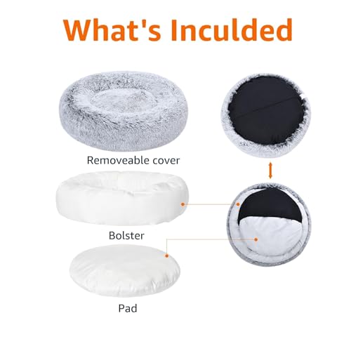 Amazon Basics Washable Donut Pet Bolster Faux Fur Bed with Removable Cover, Anti-Slip Bottom for Dog, Grey, 36" x 36" - color: Grey, size: 36" x 36"