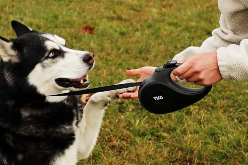TUG Original Retractable Dog Leash, Anti-Slip, 16’ Tape (Large, Black/Grey) | Anti-Slip Handle, 16 ft Strong Nylon Tape, One-Handed Brake, Pause, Lock - color: Black/Grey, size: Large