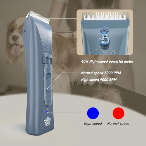 Tife Dog Clipper Low Noise, Dog Grooming Kit with Rechargeable, Pet Shaver Cordless Electric Quiet Hair Clipper (Blue-tp9980) - color: Blue-tp9980