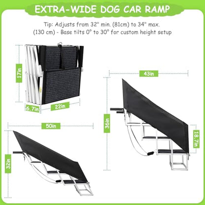 Dog Stairs with Guardrail for Large Dogs Extra Wide 20 Inch Step, High34 in 4 Step Foldable Dog Ramp, Supports up to 230 lbs Designed for Oversized SUVs, Off Road Vehicles, and Pickup Trucks- Felt - size: 20" W x 34-35" H