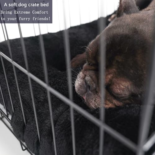 Small Dog Crate Bed 24 x 18 - Washable Extra Soft Kennel Mat, Cozy Fluffy With Anti-Slip Bottom for 24 Inch Crates - Pillow Cushion Puppy Mattress Pad, Black - color: Black, size: 24"L x 18"W x 2"Th