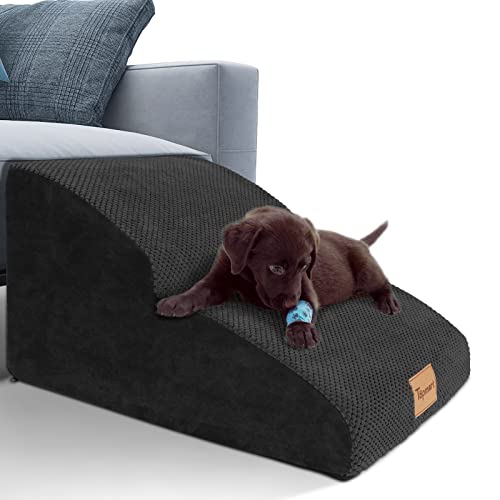 Topmart High Density Extended Foam Dog Ramp&Steps 2 Tiers,11.8" High | Non-Slip Dog Stairs,Soft Foam Pet Ladder with Removable Cover,Best for Injured,Older Cats,Pets with Joint Pain - color: Black, size: 21.7*15.7*11.8