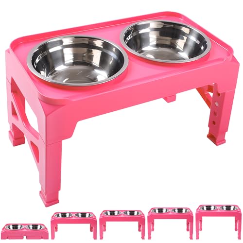 Hubulk Elevated Dog Bowls with 2 Stainless Steel Food & Water Raised Bowls with No Spill Edge Non-Slip Stand Adjusts to 5 Heights(3.2", 8.77", 9.9",11.1", 12.3")for Small Medium Large Dog and Pet Pink - color: Pink, size: M (8" for M/L Dogs)
