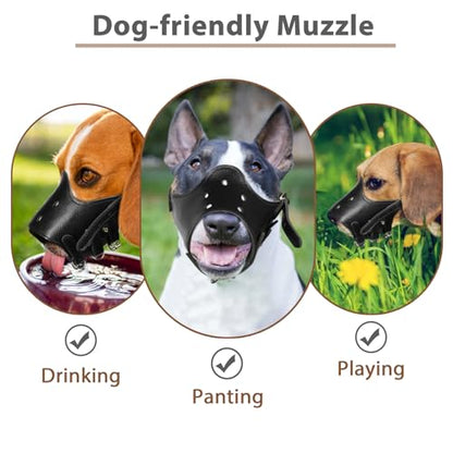 BARKLESS Dog Muzzle Leather, Soft Secure Anti-Barking Leather Muzzle for Medium Sized Dogs to Prevent Biting, Breathable and Adjustable, Allows Drinking and Panting, Used with Collars - color: Black, size: M (Snout Cir: 8"-9.5")