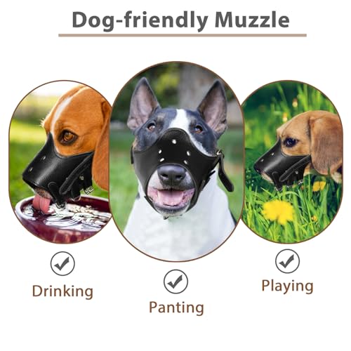 BARKLESS Dog Muzzle Leather, Soft Secure Anti-Barking Leather Muzzle for Large Sized Dogs to Prevent Biting, Breathable and Adjustable, Allows Drinking and Panting, Used with Collars - color: Black, size: XL (Snout Cir: 11"-13.75")
