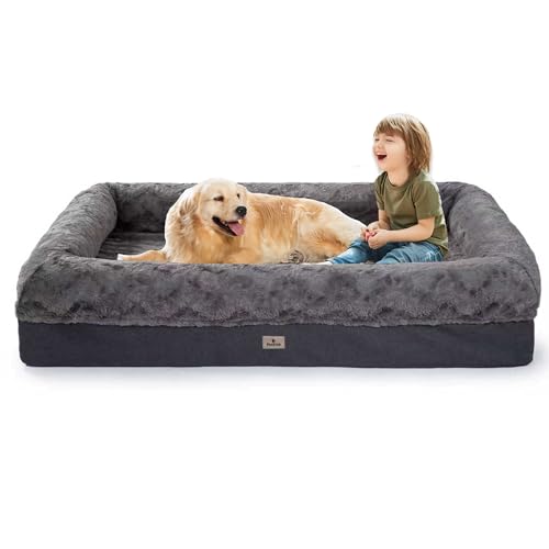 Memory Foam Dog Bed, Extra Large Orthopedic Dog Sofa with Sides and Waterproof Liner, Washable Bolster Pet Bed Couch with Removable Cover, Jumbo Plus | 60 inch, Dark Gray - color: Dark Gray, size: Jumbo Plus | 60 inch