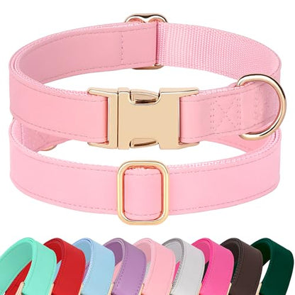 PET ARTIST Soft PU Leather Dog Collar, Bright & Classic Pink Dog Collar with Quick Release Rose Metal Buckle, Adjustable Nylon Padded Durable Pet Collars for Small Dogs Girl, Neck Fit 9-14" - color: Pink, size: S: Fit 9-14" Neck(10-20 lbs)