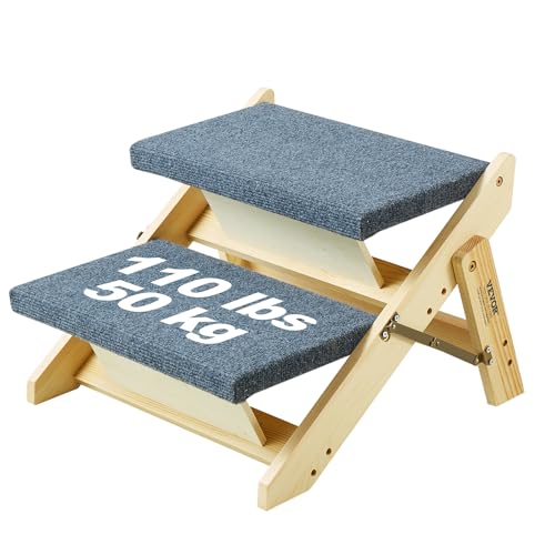 VEVOR Wood Pet Stairs/Pet Steps, 2-in-1 Foldable Wooden Dog Stair for Beds, Sofa and Cars, Dog Stairs & Ramp with 2 Steps for Small Medium Large Pet, up to 110 lbs - color: Natural, size: 2-Step Foldable