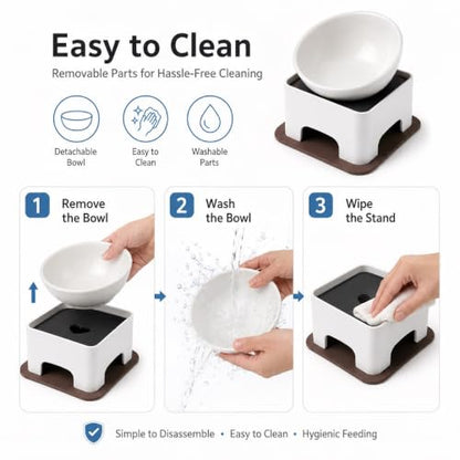 Ceramic Bulldog Bowl Dog Feeding Bowl - Dog Dish Wide Mouth Pet Sterile Tilted Pet Feeder with Anti-Skid Rubber Mat for Small Medium Dogs (White Bowl Set) - color: white bowl set