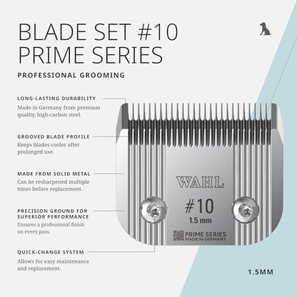 Wahl Pro Animal Wide Prime Series Blades - Professional Fine Tooth Pet Clipper for Horse, Cat & Dog Grooming - Made from High-Carbon Steel - #10, 1.5mm - size: #10