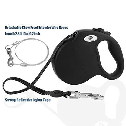 16ft Retractable Dog Leash for Large Breed Dogs up to 110 lbs with a Detachable Chew Proof Extender Wire Ropes (Black L) - color: Black, size: Large