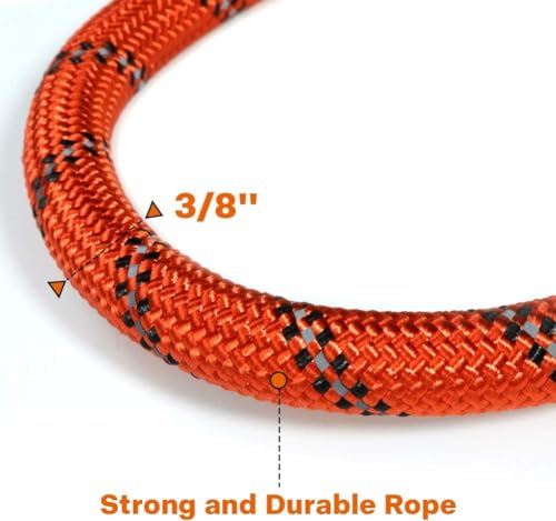 Rope Dog Leash with Comfortable Padded Handle, Highly Reflective Threads Leash for Medium Large Dogs (Orange,3/8" x 6.5 FT)