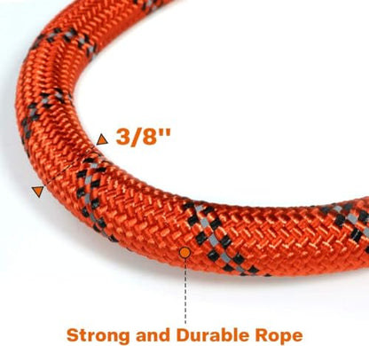 Rope Dog Leash with Comfortable Padded Handle, Highly Reflective Threads Leash for Medium Large Dogs (Orange,3/8" x 6.5 FT)