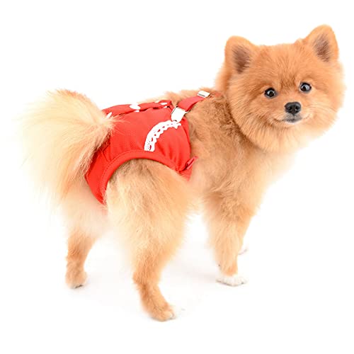 SMALLLEE_LUCKY_STORE Red Lace Girl Dog Diapers for Female with with Suspender Washable Reusable Cloth Sanitary Pants for Heat Cycle Incontinence Puppy Training - size: XL