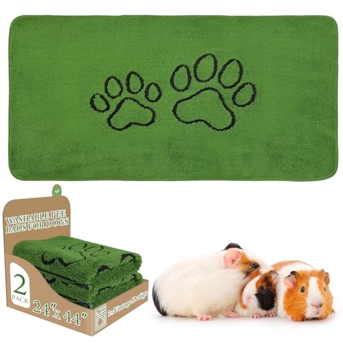 Homimp Guinea Pig Cage Liners, 2 Pack Washable Small Animal Bedding, Fast and Super Absorbent Mat for Small Animal Rabbit Bunny Hamster, Green Long Wool Fake Grass for Potty Training, Green 24"×44" - size: 24"x47"(Pack of 2)